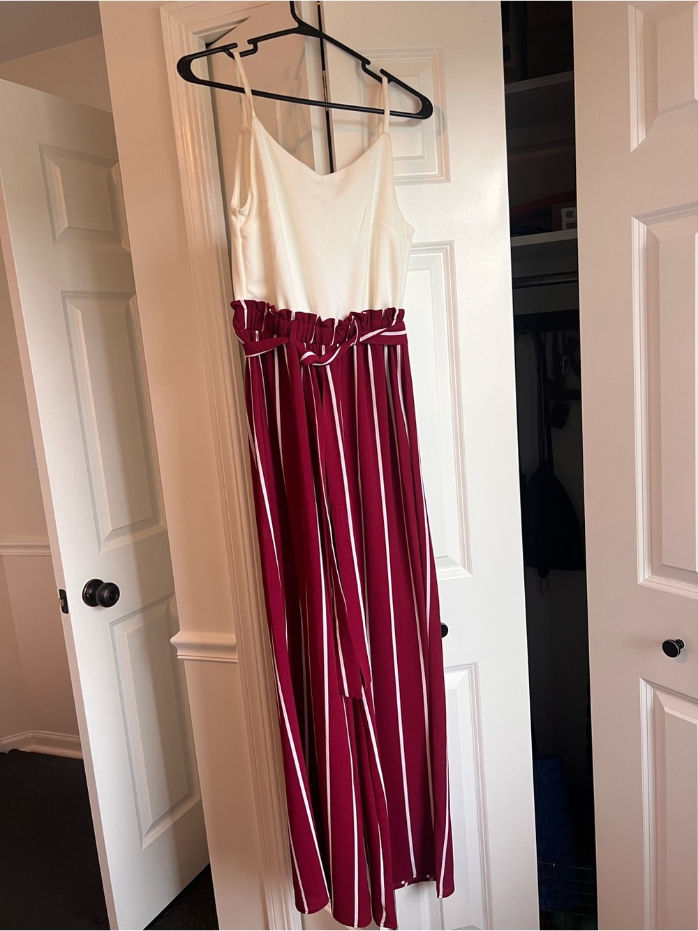 LINI White Top Burgundy Striped Wide-Leg Jumpsuit